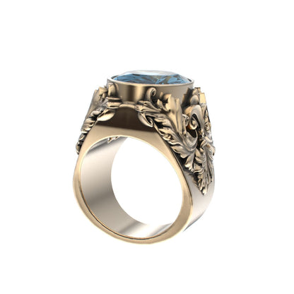 Victorian Filigree Ring - Aquamarine - 9ct Gold