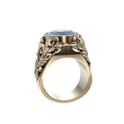 Victorian Filigree Ring - Aquamarine - 9ct Gold