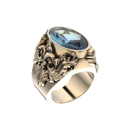 Victorian Filigree Ring - Aquamarine - 9ct Gold