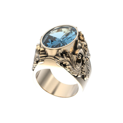 Victorian Filigree Ring - Aquamarine - 9ct Gold