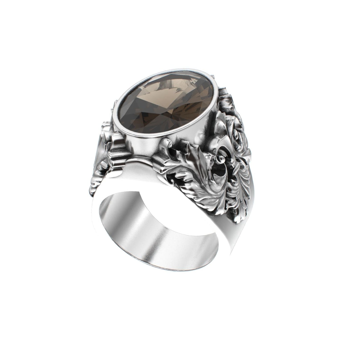 Victorian Filigree Ring - Smokey Quartz - 925 Silver