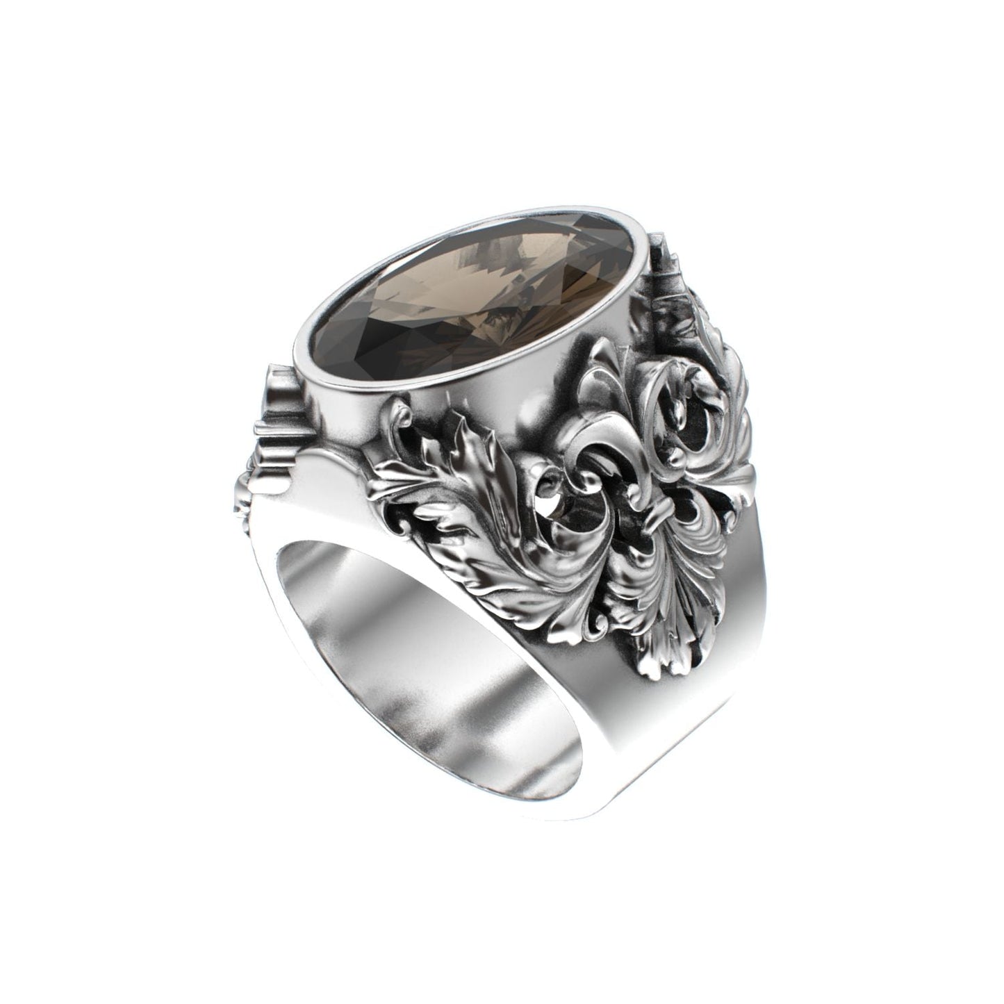 Victorian Filigree Ring - Smokey Quartz - 925 Silver