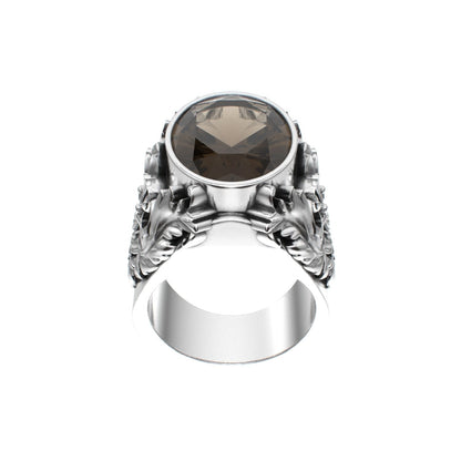 Victorian Filigree Ring - Smokey Quartz - 925 Silver