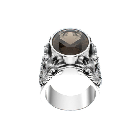 Victorian Filigree Ring - Smokey Quartz - 925 Silver